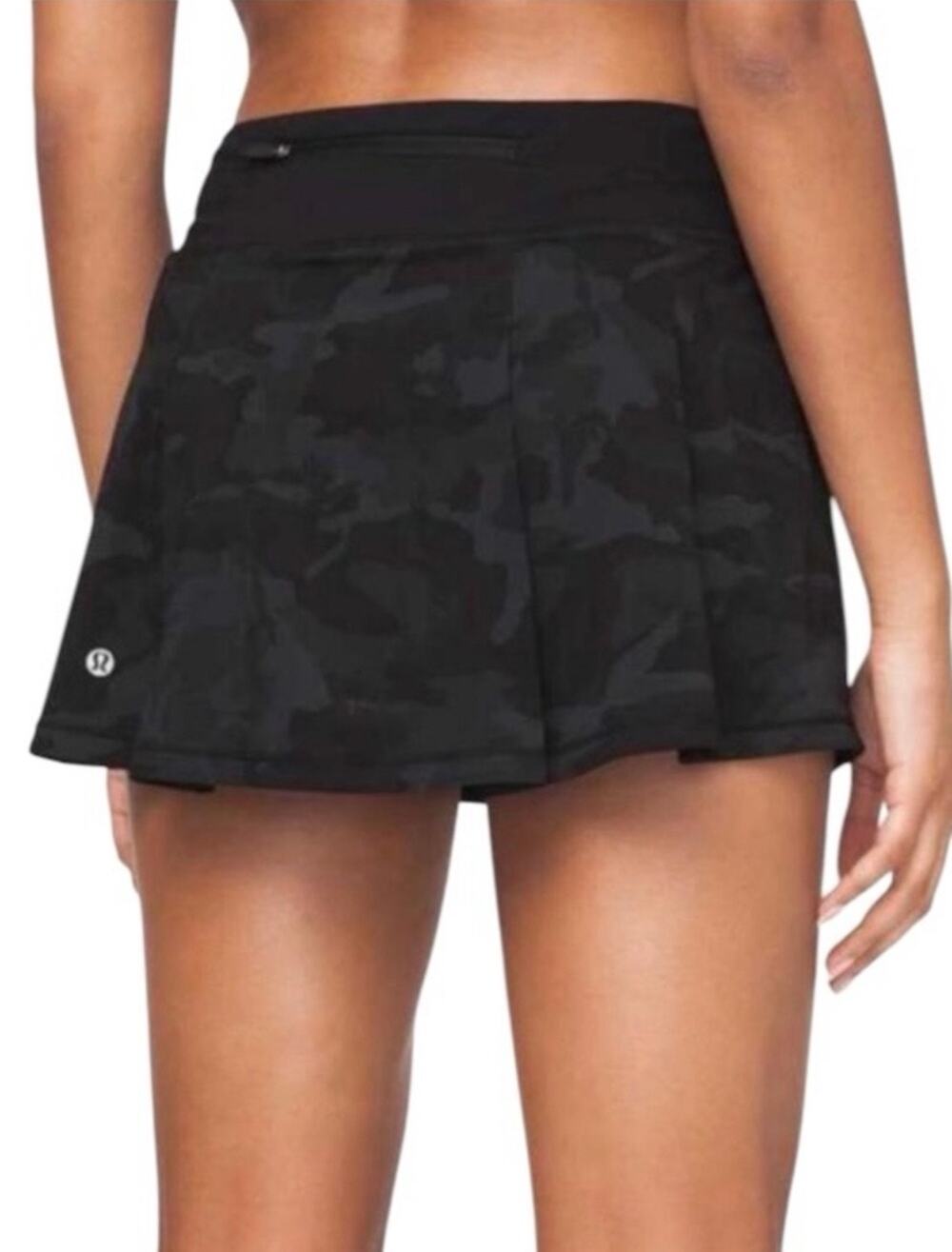 Lululemon Pace Rival Skirt 4 Black Camo Tennis Golf Running Skort Built-In Liner
